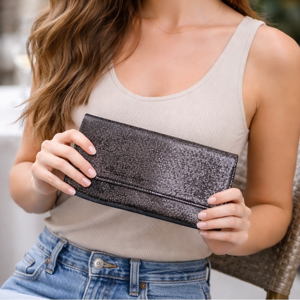 Bloomingdale’s Dark Silver Sequin Clutch | Evening Bag | NWOT